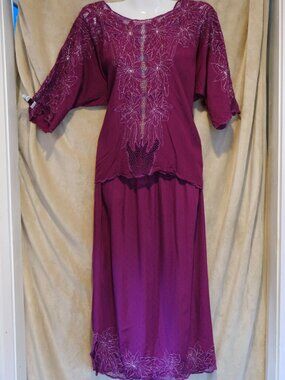 Vintage 1980s Bali Design Purple Skirt & Top Set | 100% Rayon